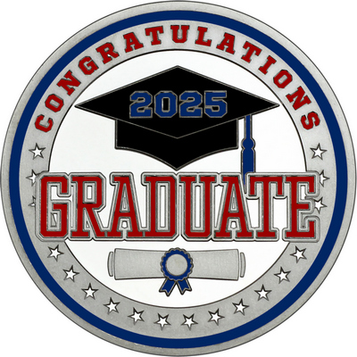 Maroon "Congratulations Graduate" with Navy Blue 2025, Rim, Tassel & Ribbon